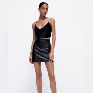 NEW- Zara Topstitched Faux Leather Skirt